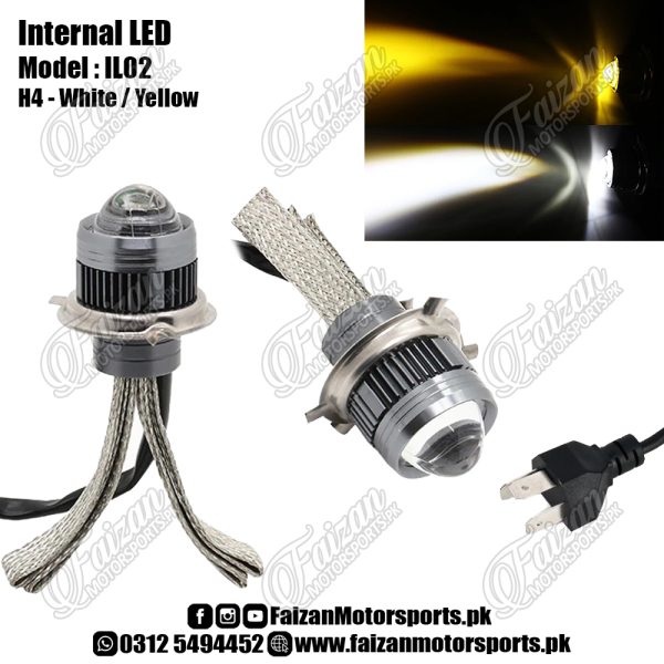 Internal LED IL02 – H4 Projector Lens – 20 Watt – High Low – White and Yellow – Dual Colour – Fog Light