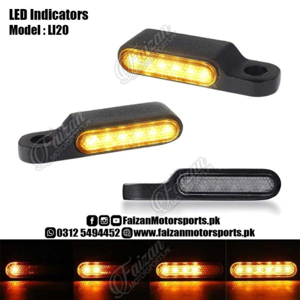 LED Indicators LI20 – Mini Slim Metal Turn Signals – 6 LED Audi Running Style – Motorcycle Amber Light
