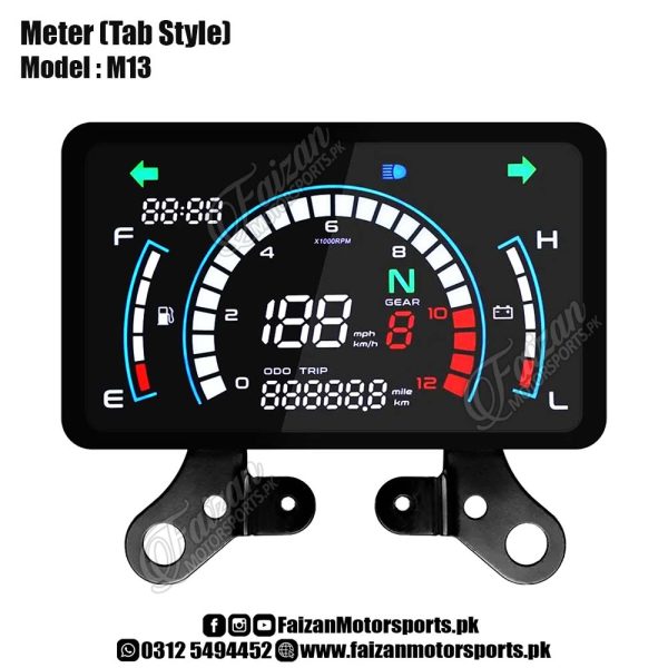 Digital Speedometer M13 – Big LED Tab Style – Colorful Display – RPM Fuel Gauge Gear Indicator Battery Health – Motorcycle