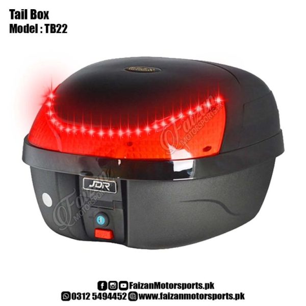 JDR Tail Box TB22 – 28 Liter – Metal Plate – Top Luggage Container – LED Light – Motorcycle